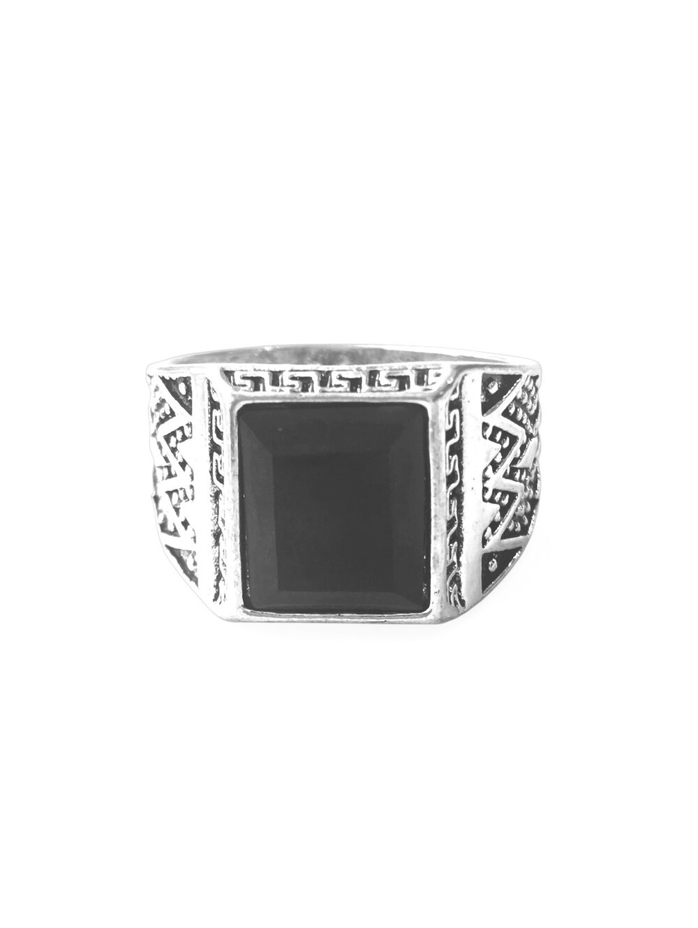 MENS OBSIDIAN BLACK CABECHON RECTANGULAR  SIGNET QUALITY TITANIUM SIZE  11 RING